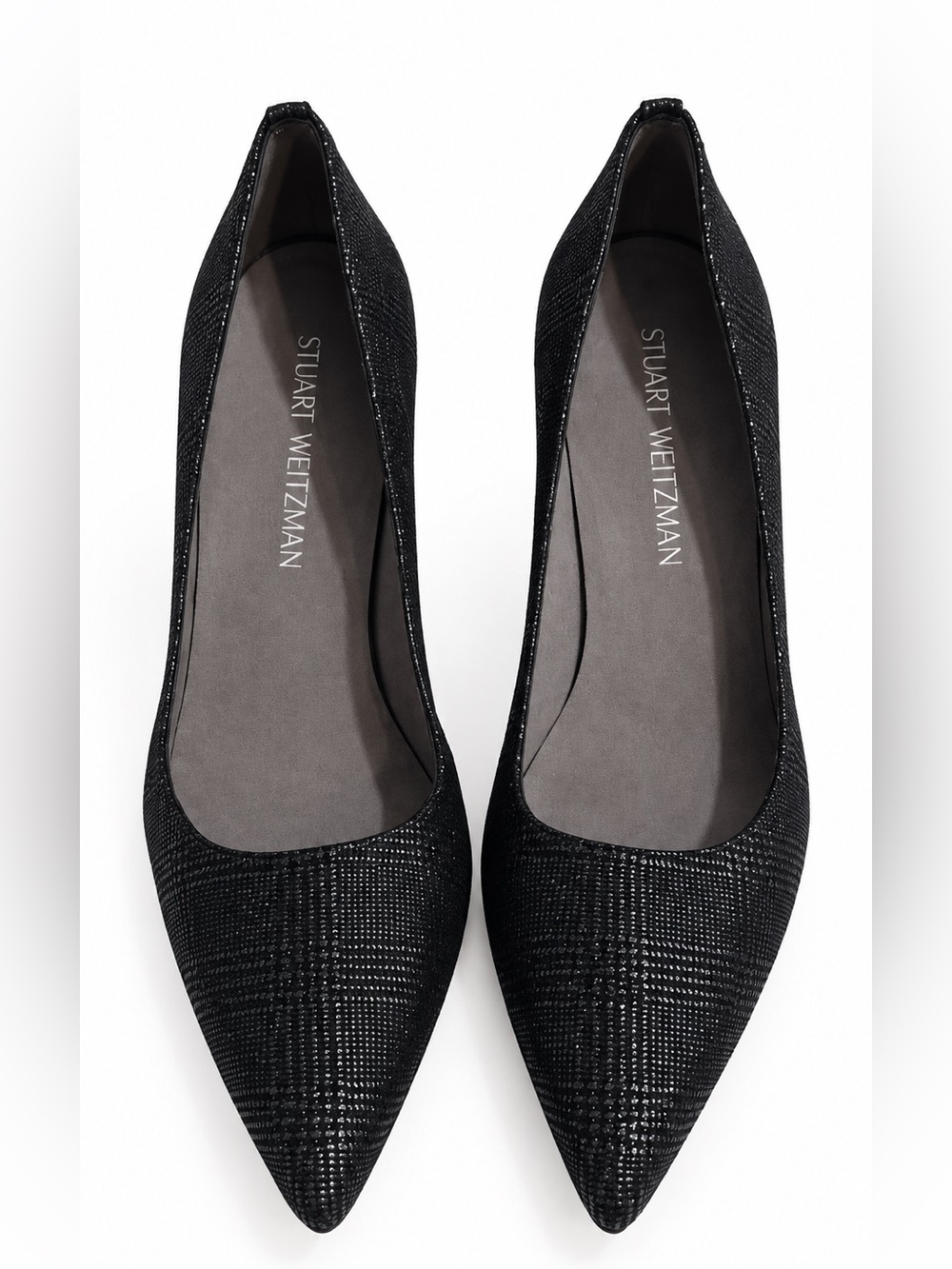 Stuart Weitzman Black Metallic Glen Plaid Pointed Toe Block Heel Pumps 8N